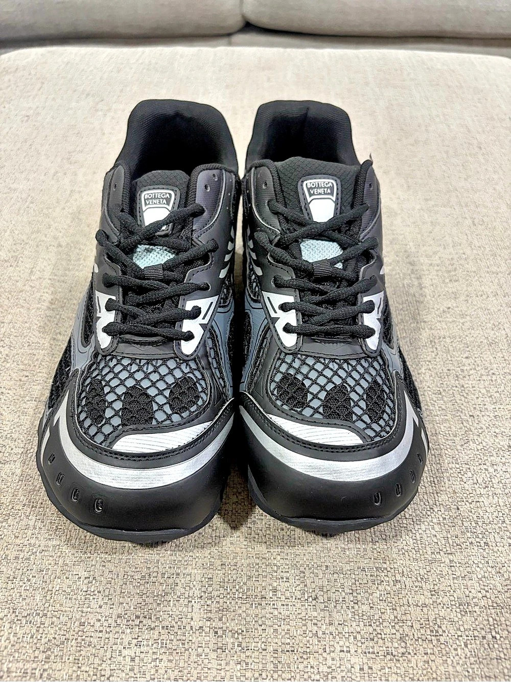 Bottega Veneta Orbit Sneakers in Black & Gray EU 48